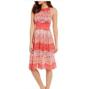 Belle Badgley Mischka Womens Lace Hater Dress Sz 6 Small Sleeveless Pleated